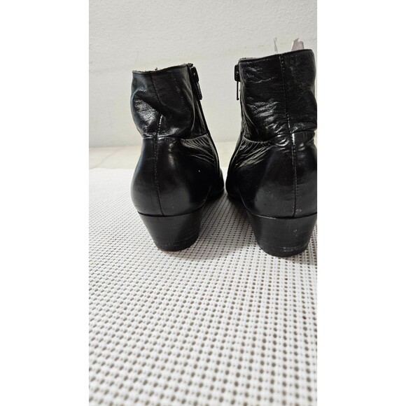 King Shoes Black Ankle Block Heel Leather Women's Shoes Size 9.5M Italian Style - Picture 4 of 12